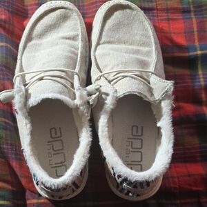 Hey Dude Cream Flats with Patterned Trim